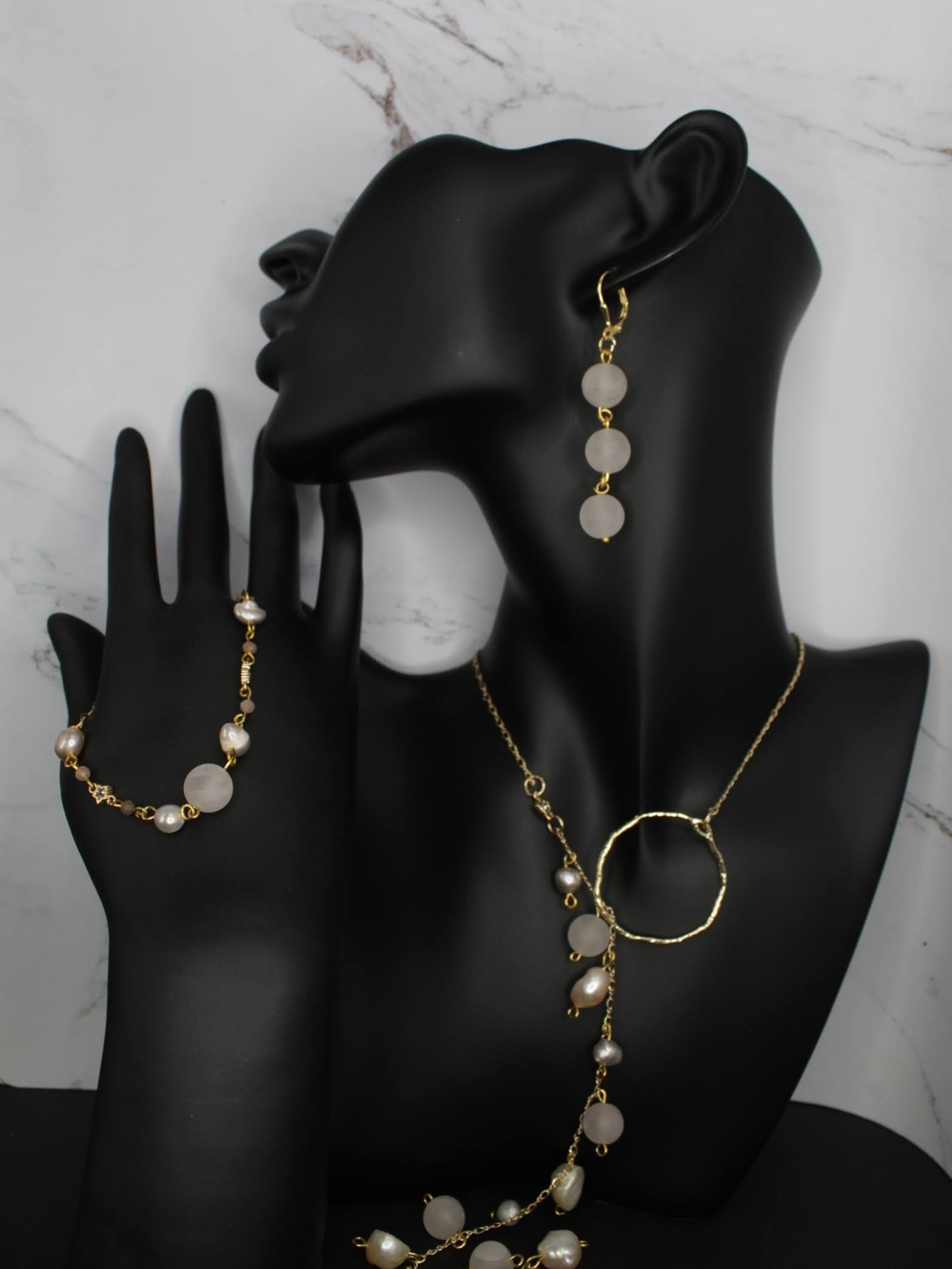 Handmade Gold-filled Rose Quartz And Fresh Water Pearl Jewelry Set